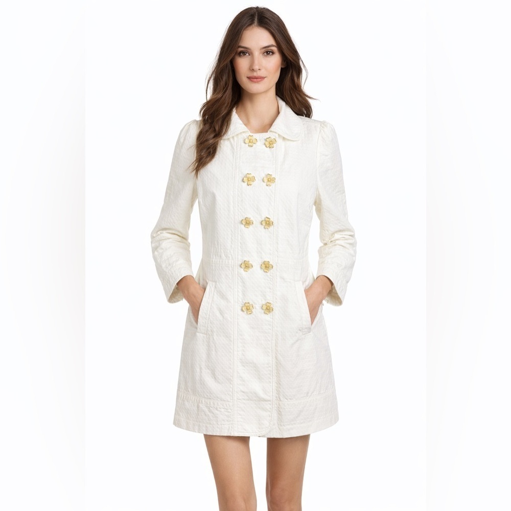 VTG Y2K 2000’s Juicy Couture Cream Double Breasted Trench Coat Size M